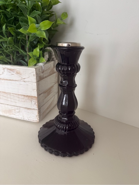 Amethyst Glass Taper Candle Holder Other - Amethyst Glass Taper Candle Holder | Dark Purple Pressed Glass Cottage Decor